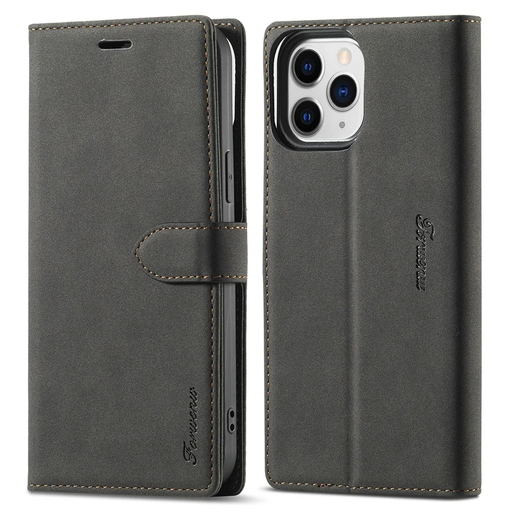 FORWENW F1 Series Full Protection Drop-Resistant Skin Feeling Leather Case for iPhone 13 6.1 inch - Black - 1