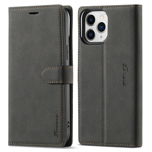 FORWENW F1 Series Full Protection Drop-Resistant Skin Feeling Leather Case for iPhone 13 6.1 inch - Black - 1