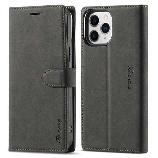 FORWENW F1 Series Full Protection Drop-Resistant Skin Feeling Leather Case for iPhone 13 6.1 inch - Black - 1