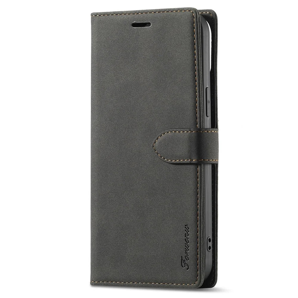 FORWENW F1 Series Full Protection Drop-Resistant Skin Feeling Leather Case for iPhone 13 6.1 inch - Black - 2