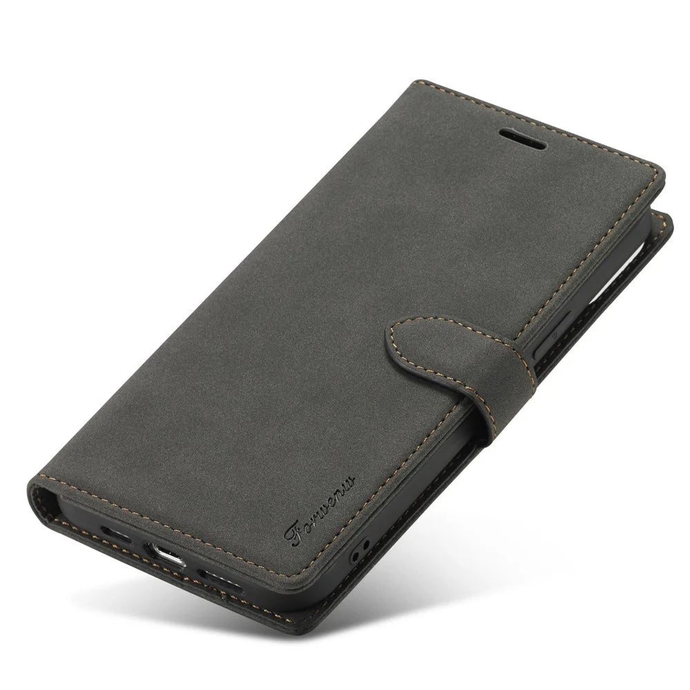 FORWENW F1 Series Full Protection Drop-Resistant Skin Feeling Leather Case for iPhone 13 6.1 inch - Black - 7