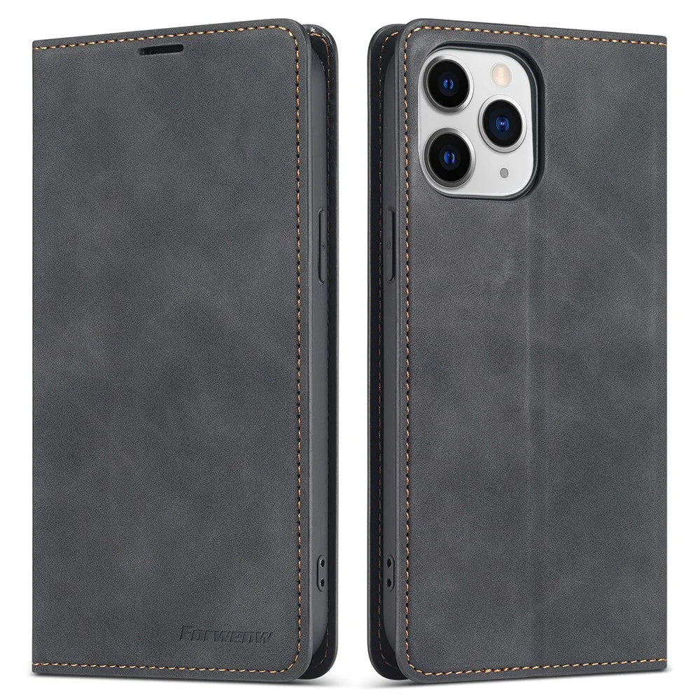 FORWENW Fantasy Series Skin Feeling Leather Phone Case with Card Slots for iPhone 13 Pro Max 6.7 inch - Black - 1