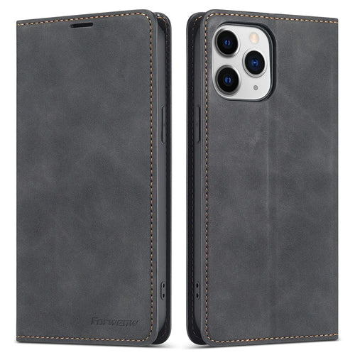 FORWENW Fantasy Series Skin Feeling Leather Phone Case with Card Slots for iPhone 13 Pro Max 6.7 inch - Black - 1