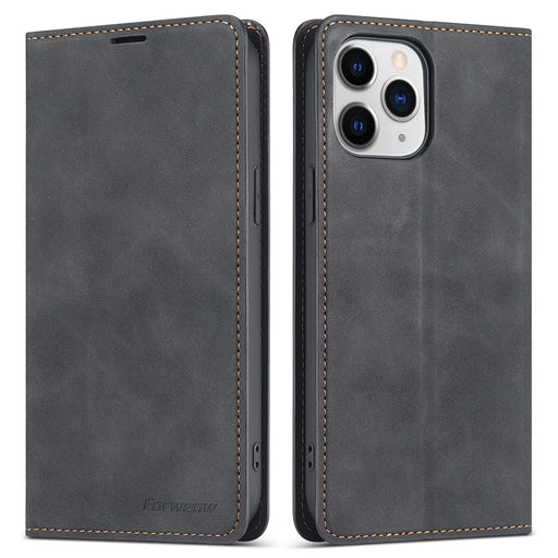 FORWENW Fantasy Series Skin Feeling Leather Phone Case with Card Slots for iPhone 13 Pro Max 6.7 inch - Black - 1