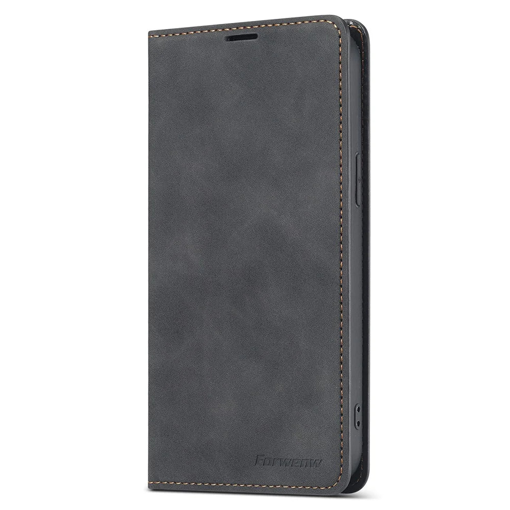 FORWENW Fantasy Series Skin Feeling Leather Phone Case with Card Slots for iPhone 13 Pro Max 6.7 inch - Black - 2