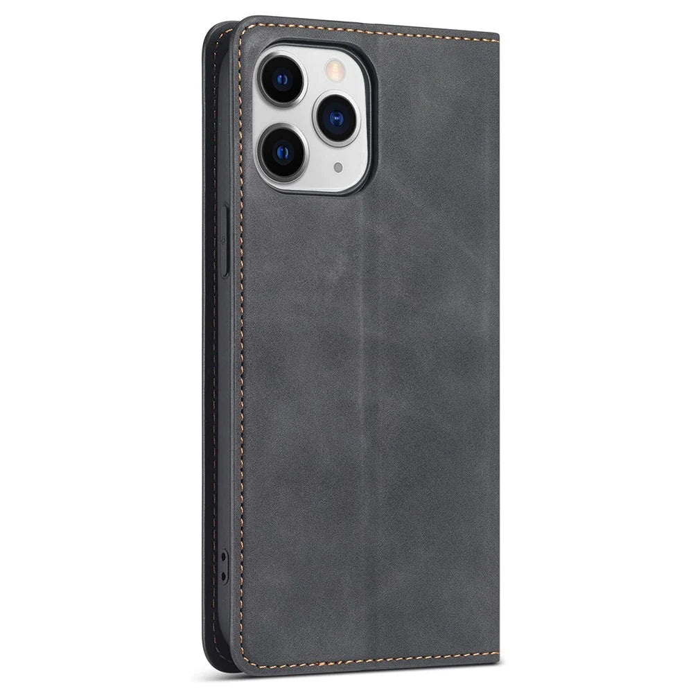 FORWENW Fantasy Series Skin Feeling Leather Phone Case with Card Slots for iPhone 13 Pro Max 6.7 inch - Black - 3