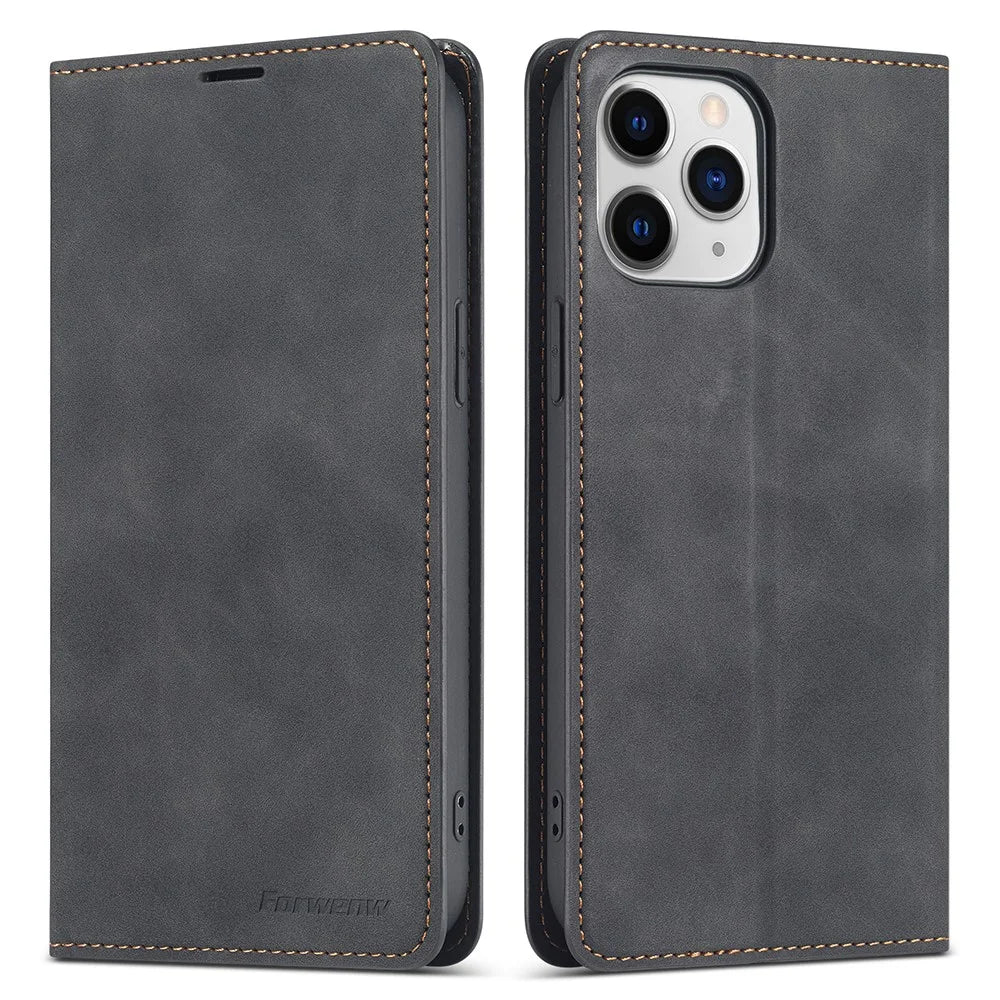 FORWENW Fantasy Series Stylish Silky Touch Leather Wallet Phone Shell for iPhone 13 6.1 inch - Black - 1