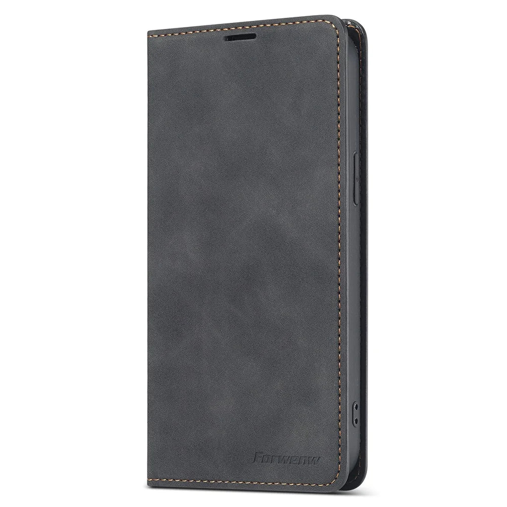 FORWENW Fantasy Series Stylish Silky Touch Leather Wallet Phone Shell for iPhone 13 6.1 inch - Black - 2
