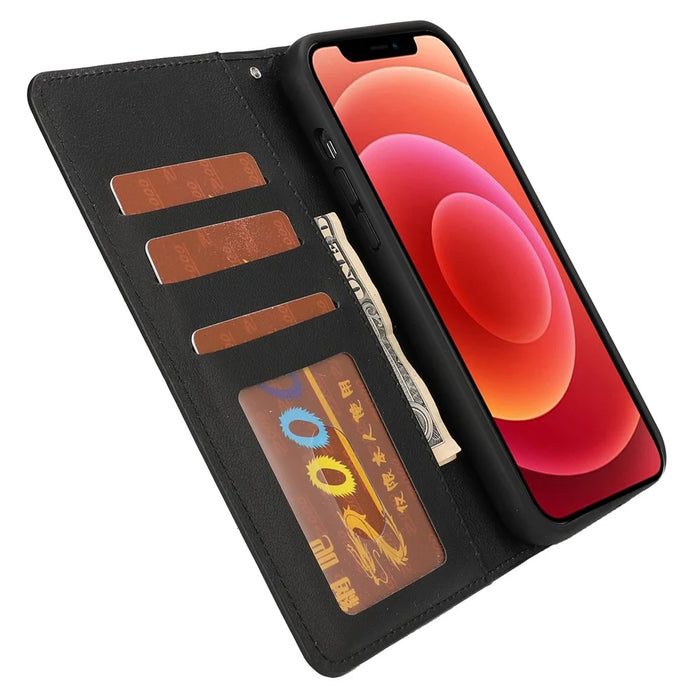 Ultra-thin Shockproof Full Protection Leather Wallet Phone Case with Detachable Inner for iPhone 13 Pro Max 6.7 inch - Black - 4