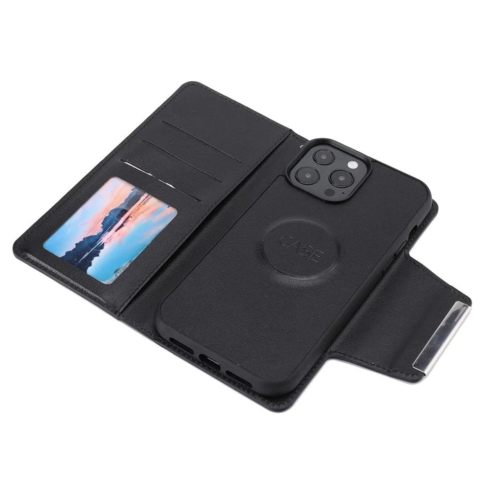 Ultra-thin Shockproof Full Protection Leather Wallet Phone Case with Detachable Inner for iPhone 13 Pro Max 6.7 inch - Black - 5