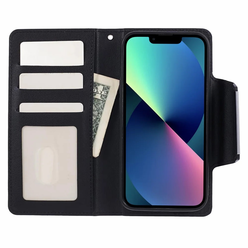 Full Protective Leather Wallet Phone Cover with Detachable Inner for iPhone 13 6.1 inch - Black - 2
