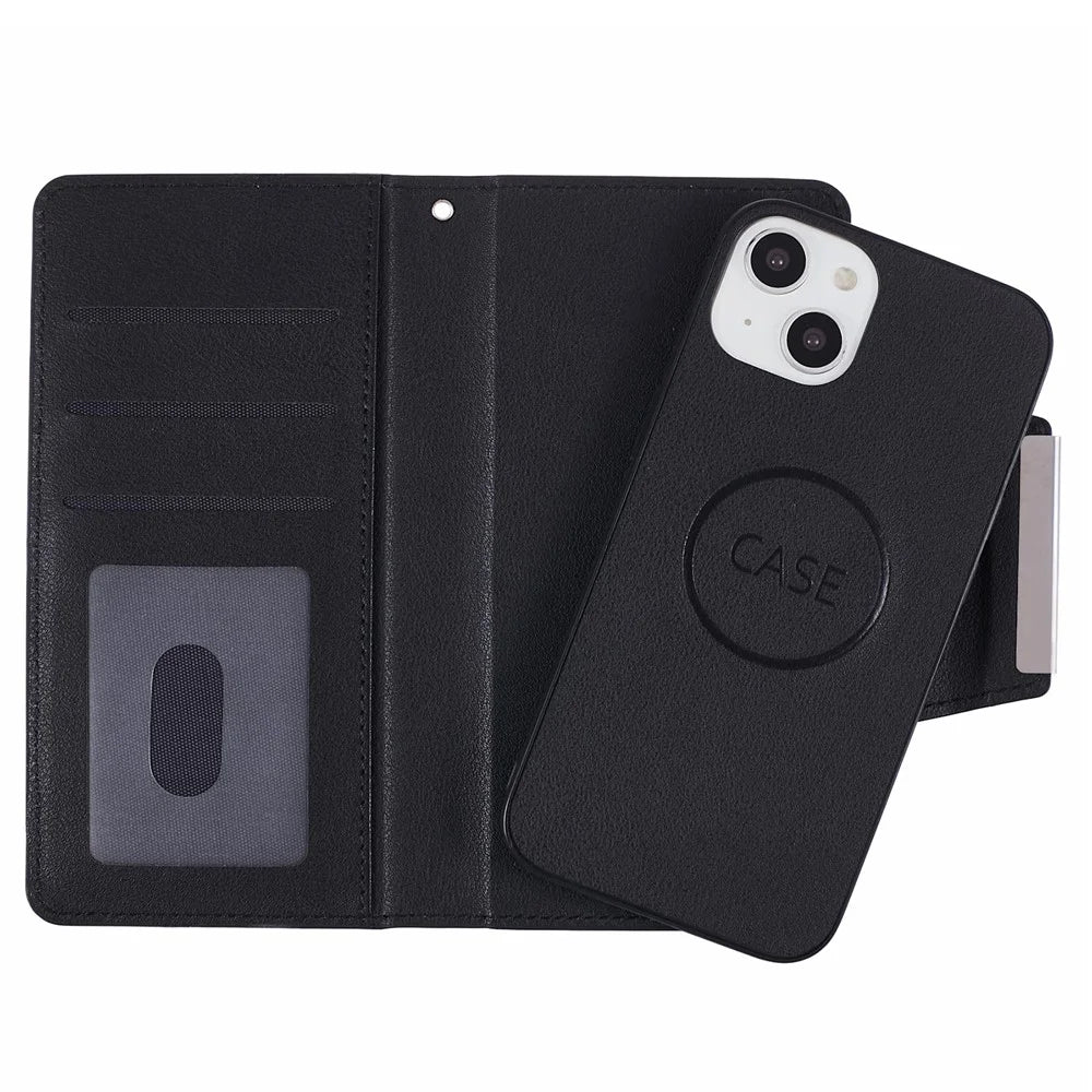 Full Protective Leather Wallet Phone Cover with Detachable Inner for iPhone 13 6.1 inch - Black - 3