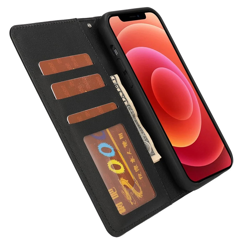 Ultra-thin Drop-proof Leather Wallet Phone Case with Detachable Inner for iPhone 13 mini 5.4 inch - Black - 4
