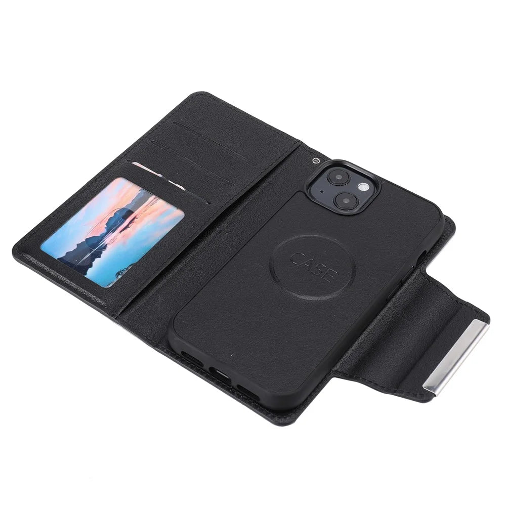 Ultra-thin Drop-proof Leather Wallet Phone Case with Detachable Inner for iPhone 13 mini 5.4 inch - Black - 5