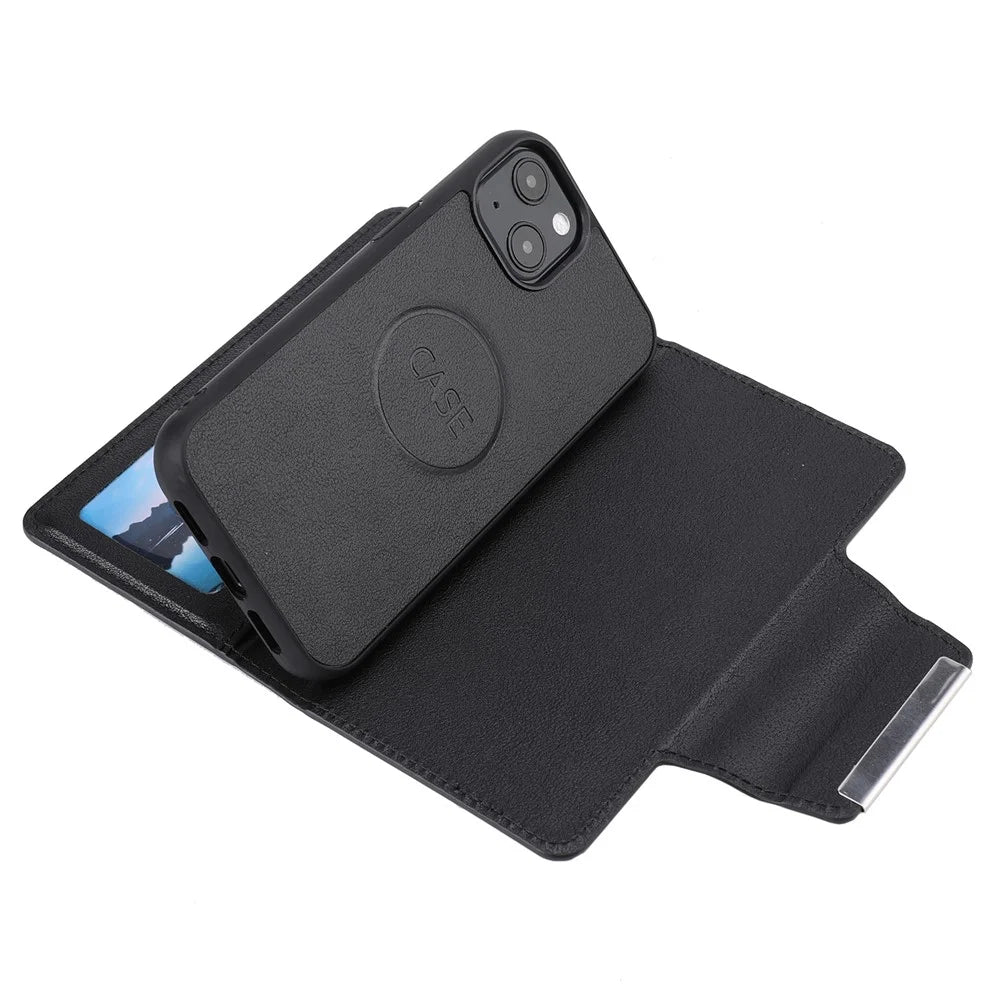 Ultra-thin Drop-proof Leather Wallet Phone Case with Detachable Inner for iPhone 13 mini 5.4 inch - Black - 6