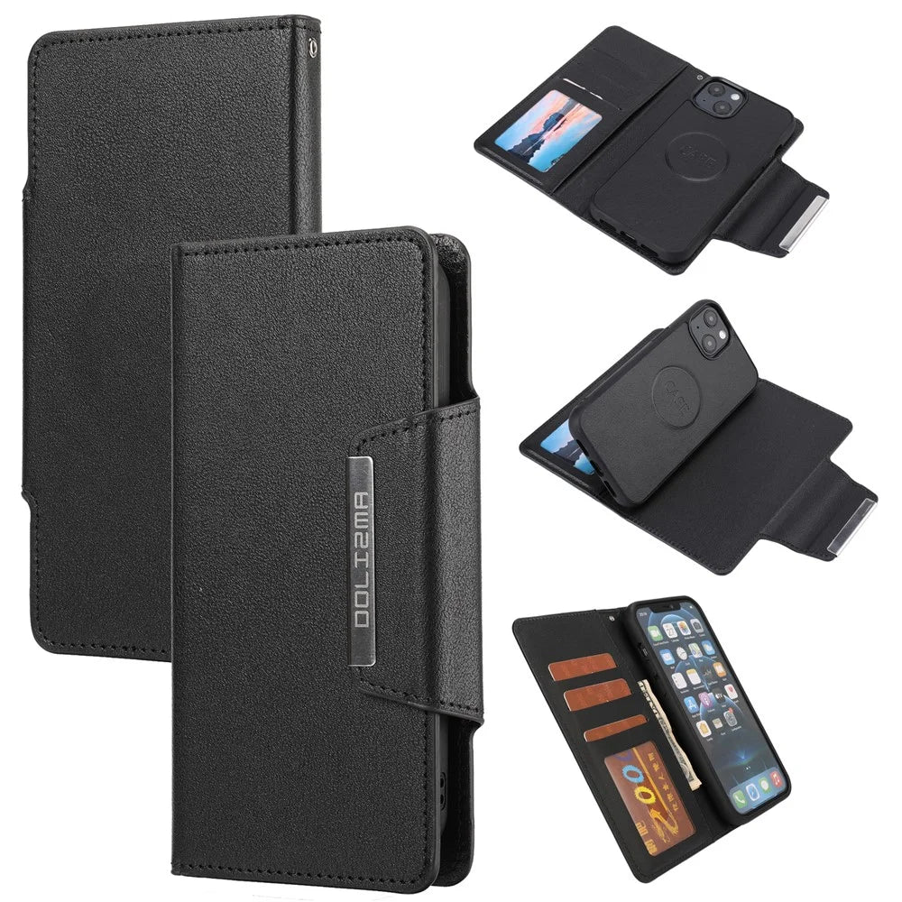 Ultra-thin Drop-proof Leather Wallet Phone Case with Detachable Inner for iPhone 13 mini 5.4 inch - Black - 7
