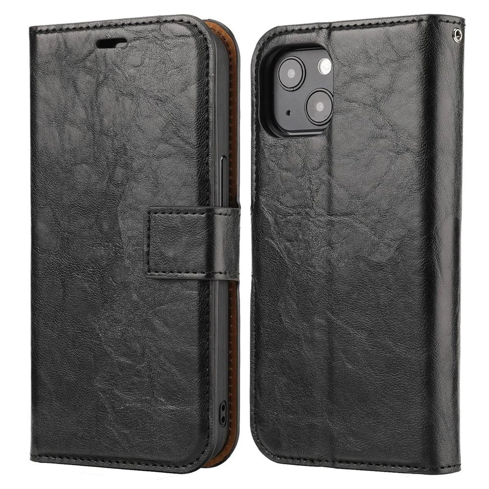 Crazy Horse Texture Detachable Leather Wallet Stand Design Phone Cover Case for iPhone 13 Pro 6.1 inch - Black - 1