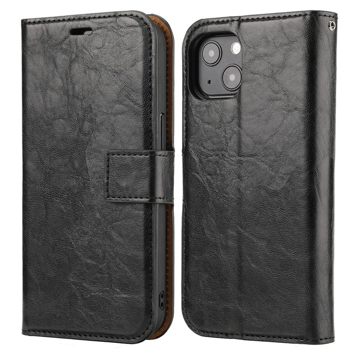 Crazy Horse Texture Detachable Leather Wallet Stand Design Phone Cover Case for iPhone 13 Pro 6.1 inch - Black - 1