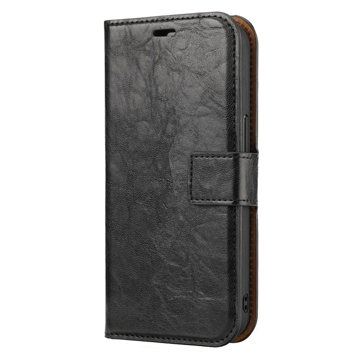 Crazy Horse Texture Detachable Leather Wallet Stand Design Phone Cover Case for iPhone 13 Pro 6.1 inch - Black - 2