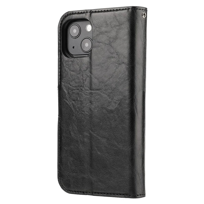 Crazy Horse Texture Detachable Leather Wallet Stand Design Phone Cover Case for iPhone 13 Pro 6.1 inch - Black - 3