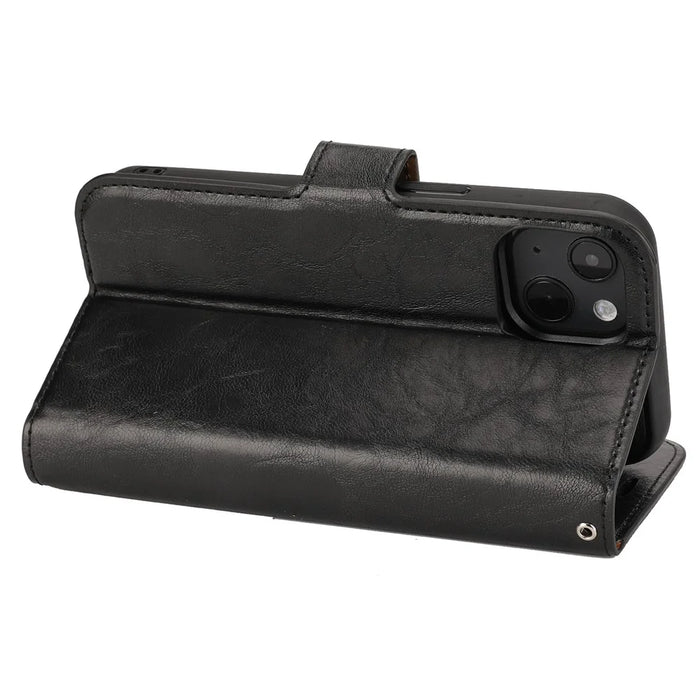 Crazy Horse Texture Detachable Leather Wallet Stand Design Phone Cover Case for iPhone 13 Pro 6.1 inch - Black - 5