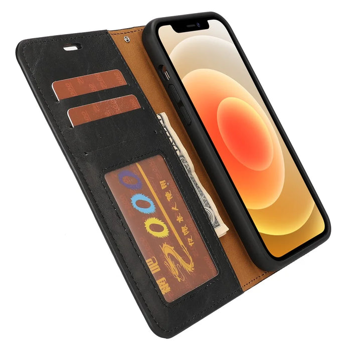 Crazy Horse Texture Detachable Leather Wallet Stand Design Phone Cover Case for iPhone 13 Pro 6.1 inch - Black - 6