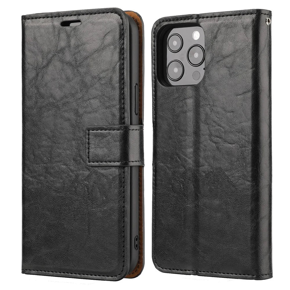 Detachable 2 in 1 Crazy Horse Texture Leather Wallet Stand Phone Protective Cover Case for iPhone 13 6.1 inch - Black - 1
