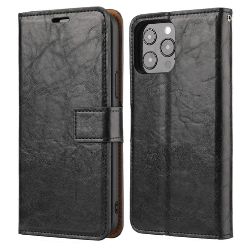 Detachable 2 in 1 Crazy Horse Texture Leather Wallet Stand Phone Protective Cover Case for iPhone 13 6.1 inch - Black - 1