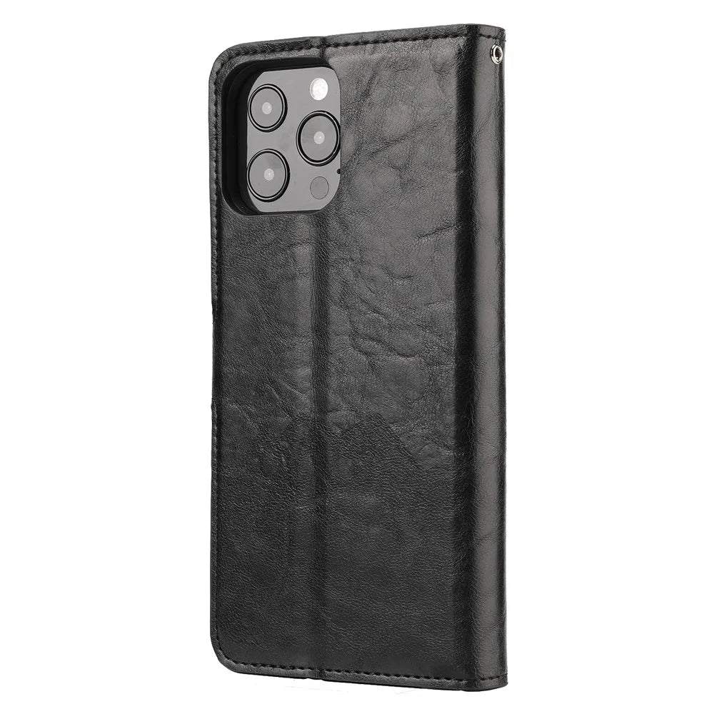 Detachable 2 in 1 Crazy Horse Texture Leather Wallet Stand Phone Protective Cover Case for iPhone 13 6.1 inch - Black - 3