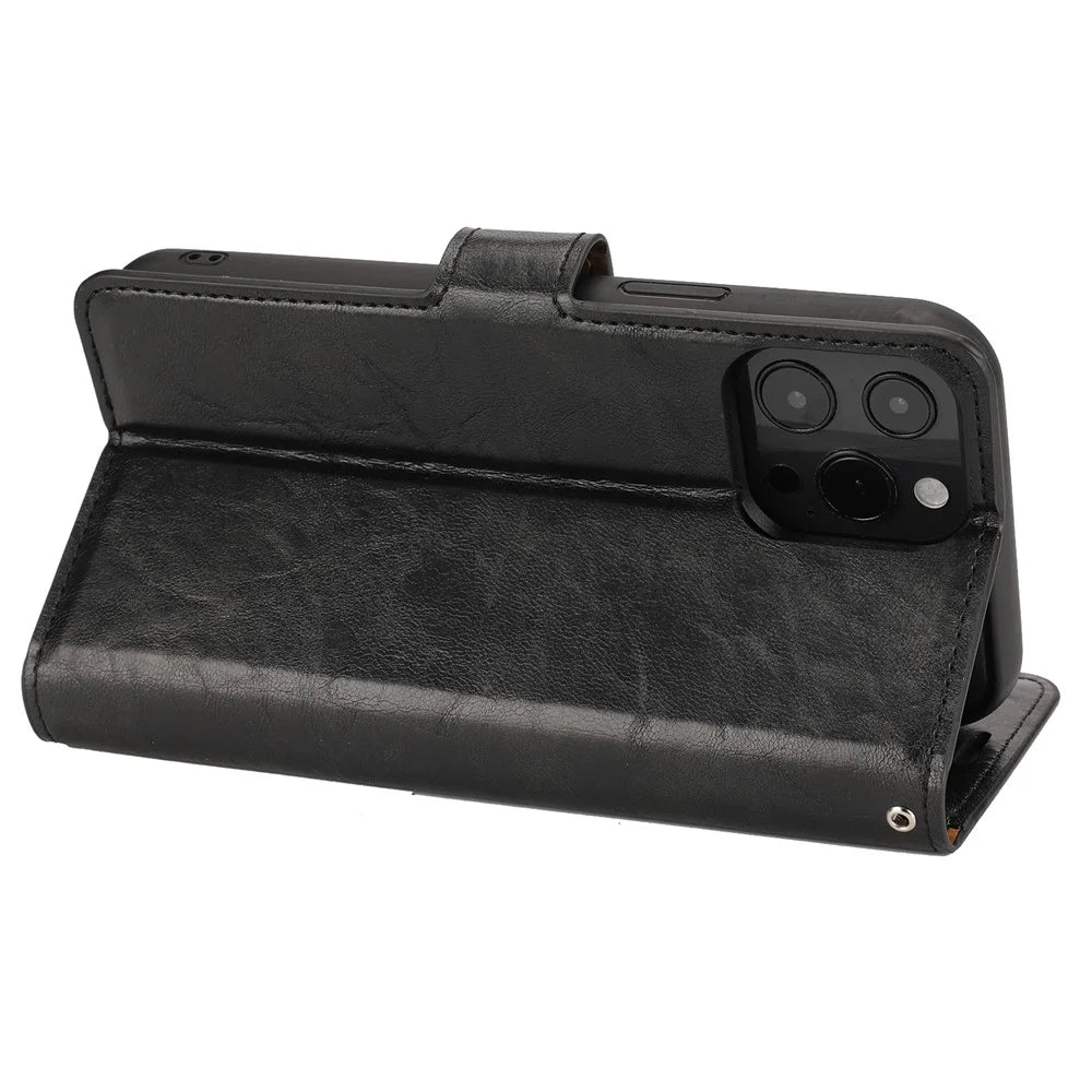 Detachable 2 in 1 Crazy Horse Texture Leather Wallet Stand Phone Protective Cover Case for iPhone 13 6.1 inch - Black - 5
