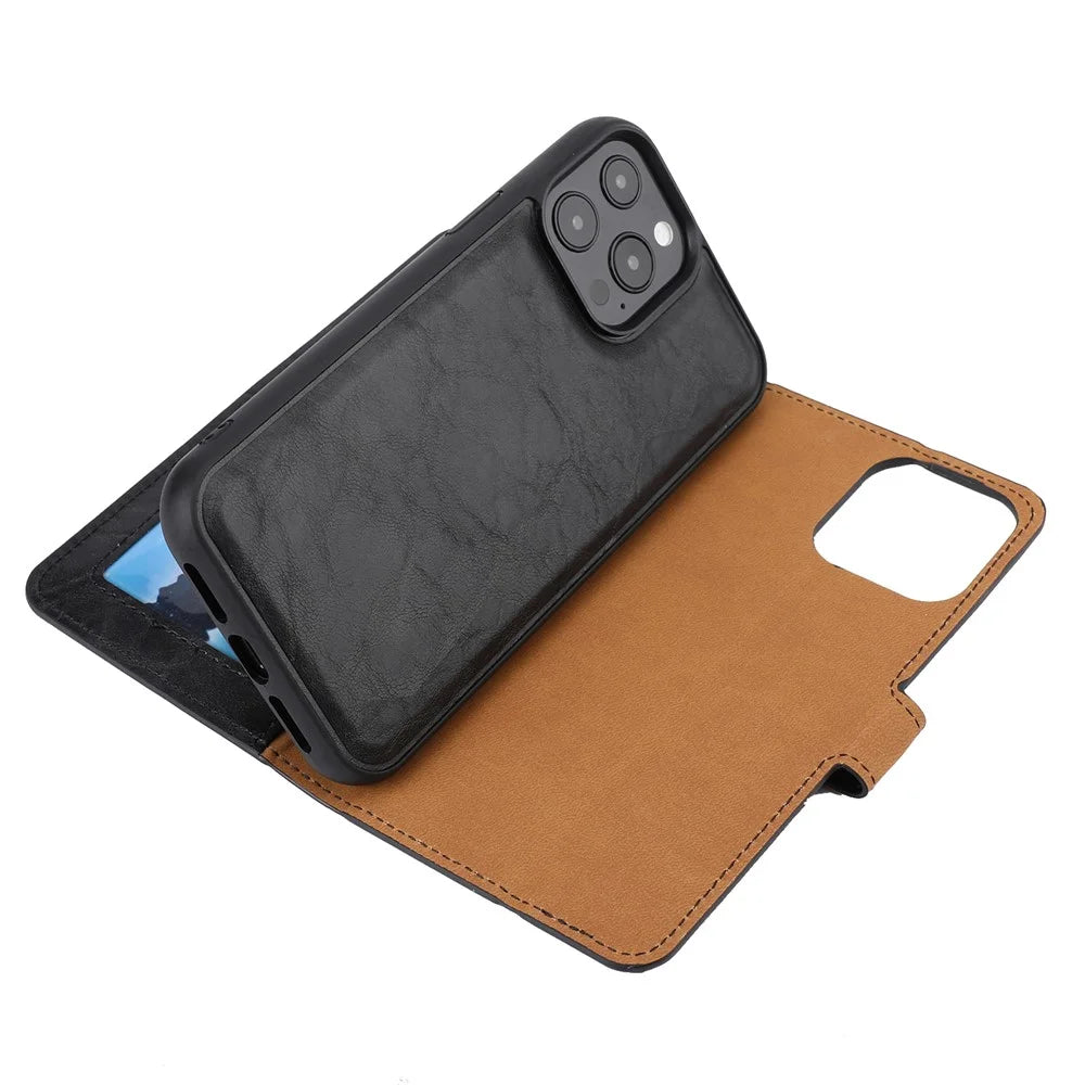 Detachable 2 in 1 Crazy Horse Texture Leather Wallet Stand Phone Protective Cover Case for iPhone 13 6.1 inch - Black - 7