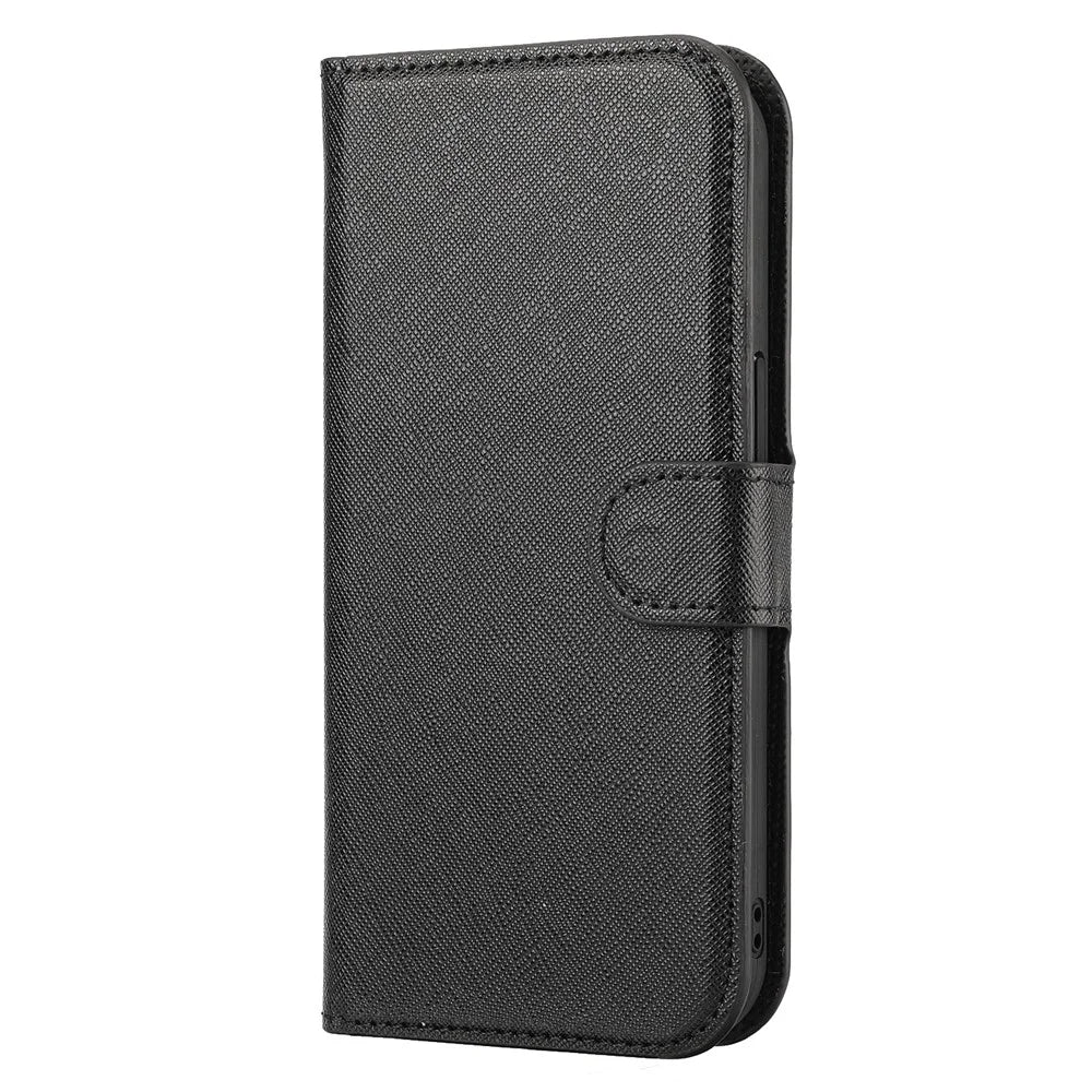 Cross Texture Detachable 2-in-1 Wallet Stand Leather Case TPU Phone Shell for iPhone 13 6.1 inch - Black - 2
