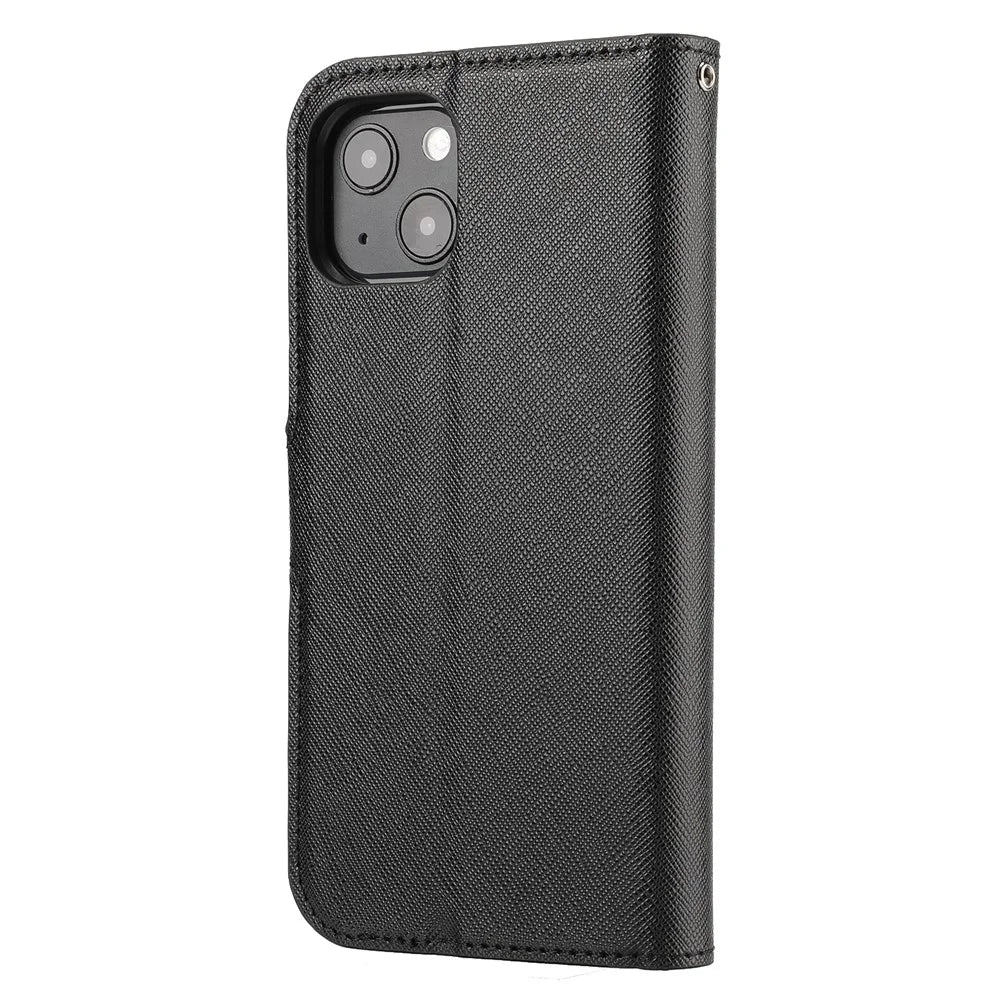 Cross Texture Detachable 2-in-1 Wallet Stand Leather Case TPU Phone Shell for iPhone 13 6.1 inch - Black - 3