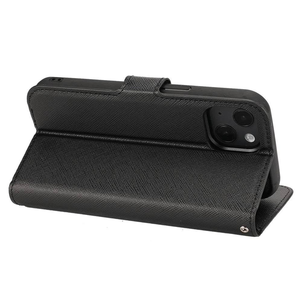 Cross Texture Detachable 2-in-1 Wallet Stand Leather Case TPU Phone Shell for iPhone 13 6.1 inch - Black - 5
