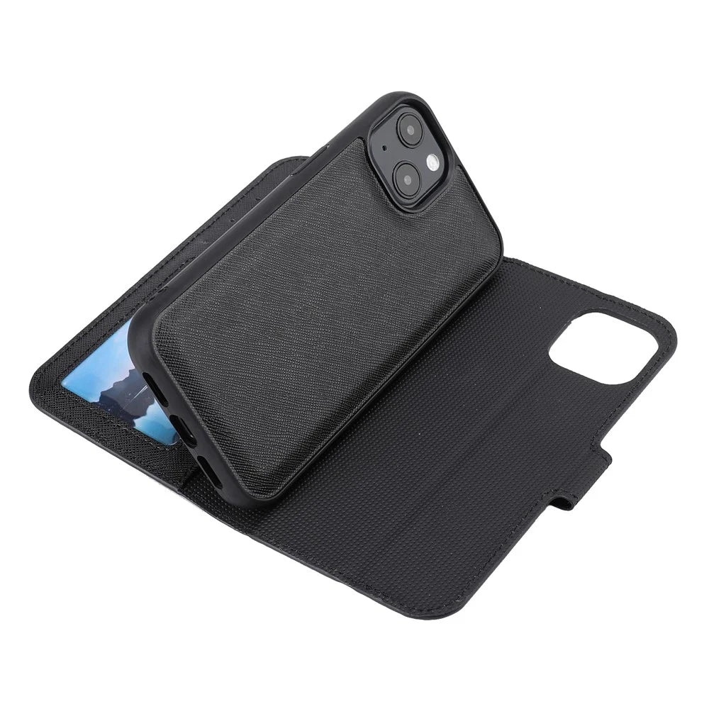 Cross Texture Detachable 2-in-1 Wallet Stand Leather Case TPU Phone Shell for iPhone 13 6.1 inch - Black - 7