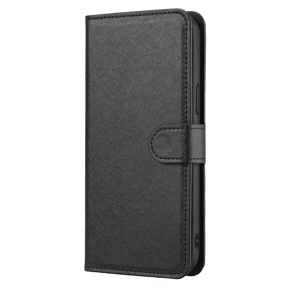 Cross Texture Wallet Stand Design Detachable Leather Phone Case Protector for iPhone 13 Pro 6.1 inch - Black - 2