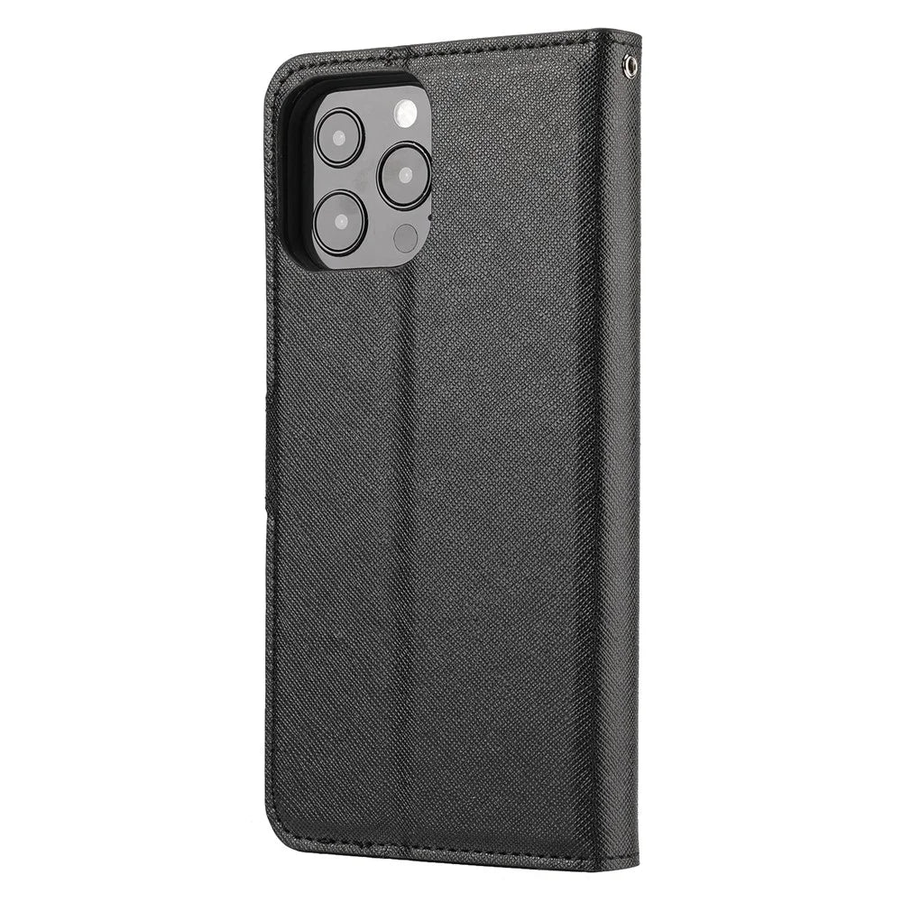 Cross Texture Wallet Stand Design Detachable Leather Phone Case Protector for iPhone 13 Pro 6.1 inch - Black - 3