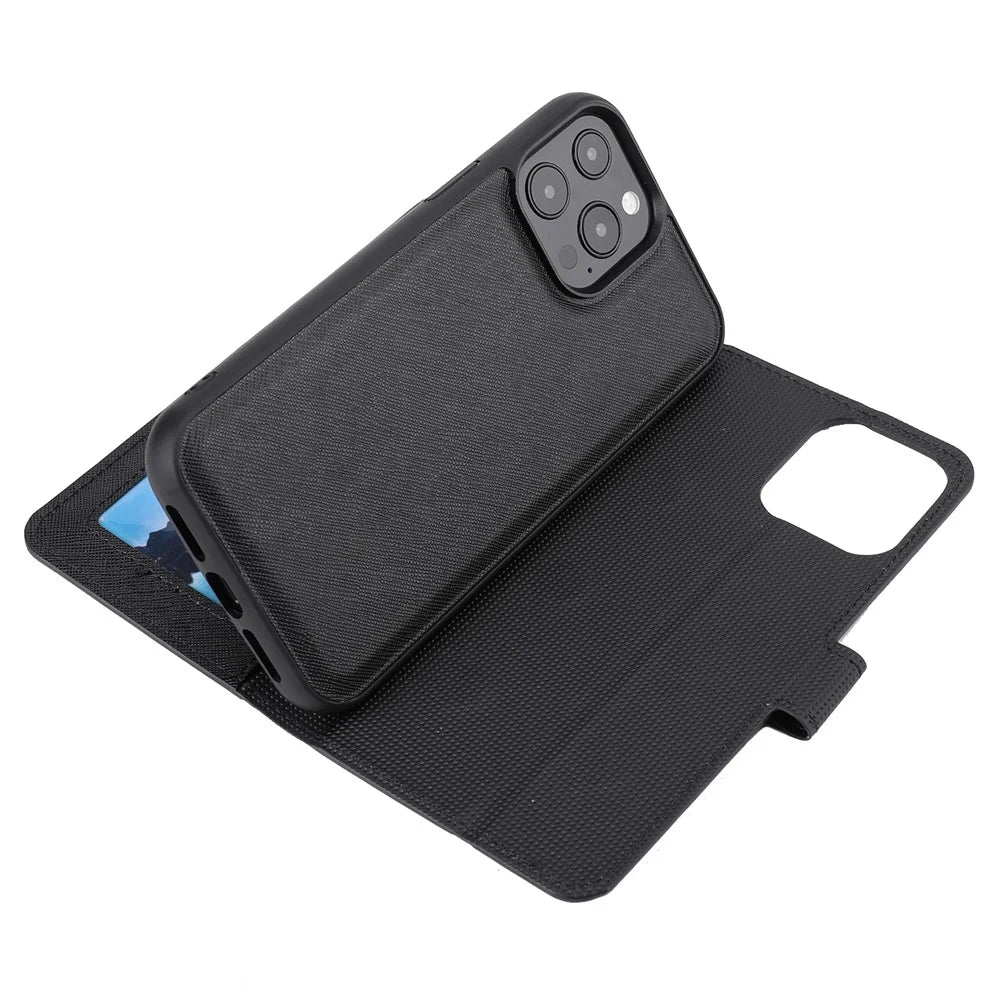 Cross Texture Wallet Stand Design Detachable Leather Phone Case Protector for iPhone 13 Pro 6.1 inch - Black - 7