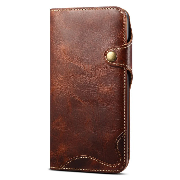 Folio Flip Genuine Leather Wallet Cover Shell with Strap for iPhone 13 6.1 inch - Brown - 2