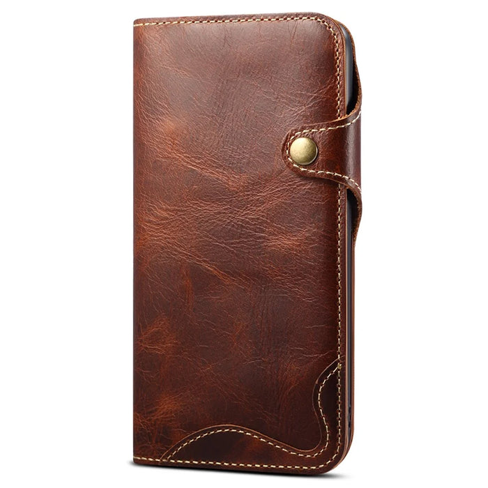 Full Protective Genuine Leather Wallet Phone Shell Cover with Lanyard for iPhone 13 Pro 6.1 inch - Brown - 2