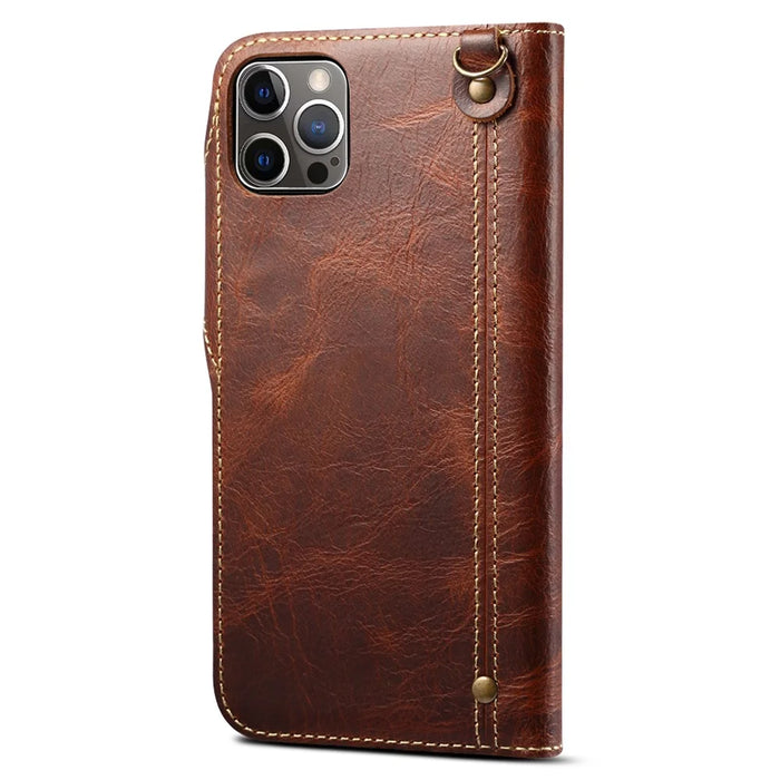 Full Protective Genuine Leather Wallet Phone Shell Cover with Lanyard for iPhone 13 Pro 6.1 inch - Brown - 3