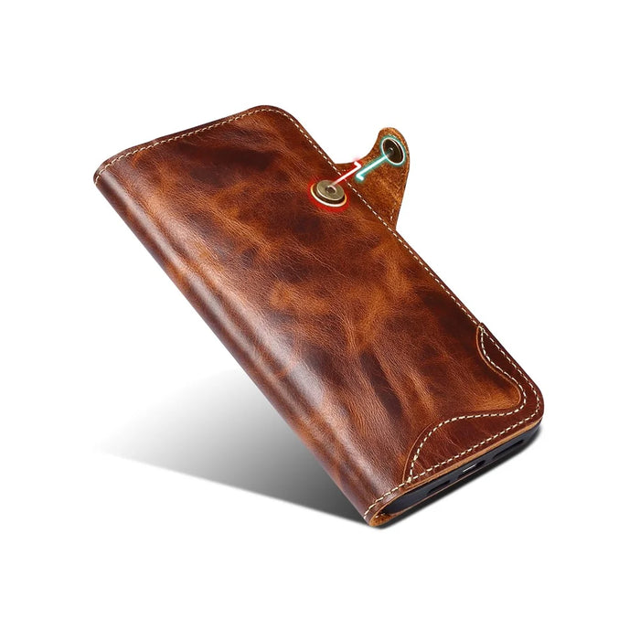 Full Protective Genuine Leather Wallet Phone Shell Cover with Lanyard for iPhone 13 Pro 6.1 inch - Brown - 6