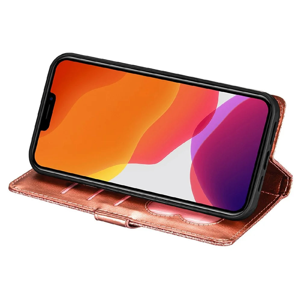 Glitter Sequins Wrist Strap Zipper Pocket Wallet Flip Leather Phone Case with Stand for iPhone 13 Pro Max 6.7 inch - Rose Gold - 7