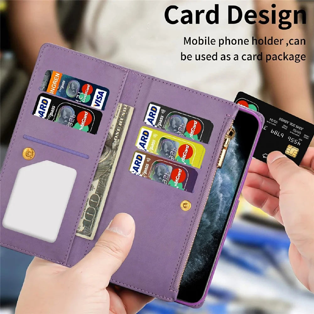 Glittery Starry Style Laser Carving Zipper Wallet Stand Leather Phone Case for iPhone 13 mini 5.4 inch - Purple - 5