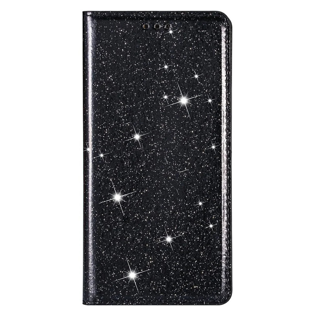 Glitter Sequins Auto-absorbed Ultra-thin Leather Stand Case Cover for iPhone 13 mini 5.4 inch - Black - 6