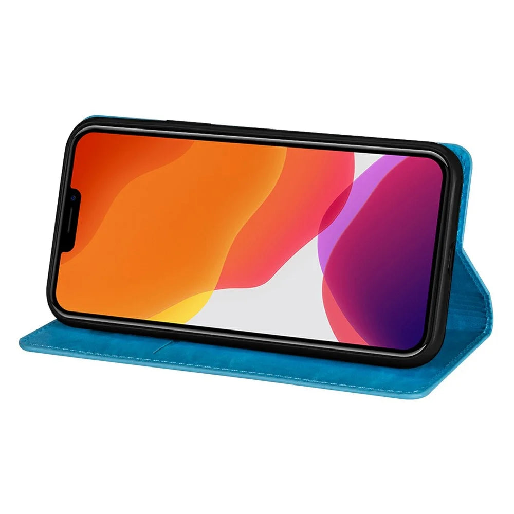 Magnetic Auto-absorbed Ultra-thin Flash Powder Leather Case Cover with Card Holder for iPhone 13 6.1 inch - Blue - 4