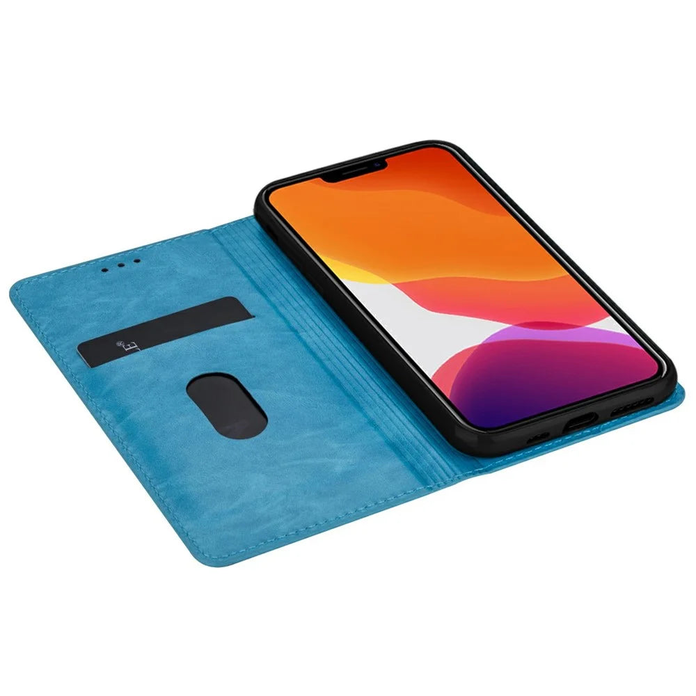 Magnetic Auto-absorbed Ultra-thin Flash Powder Leather Case Cover with Card Holder for iPhone 13 6.1 inch - Blue - 5