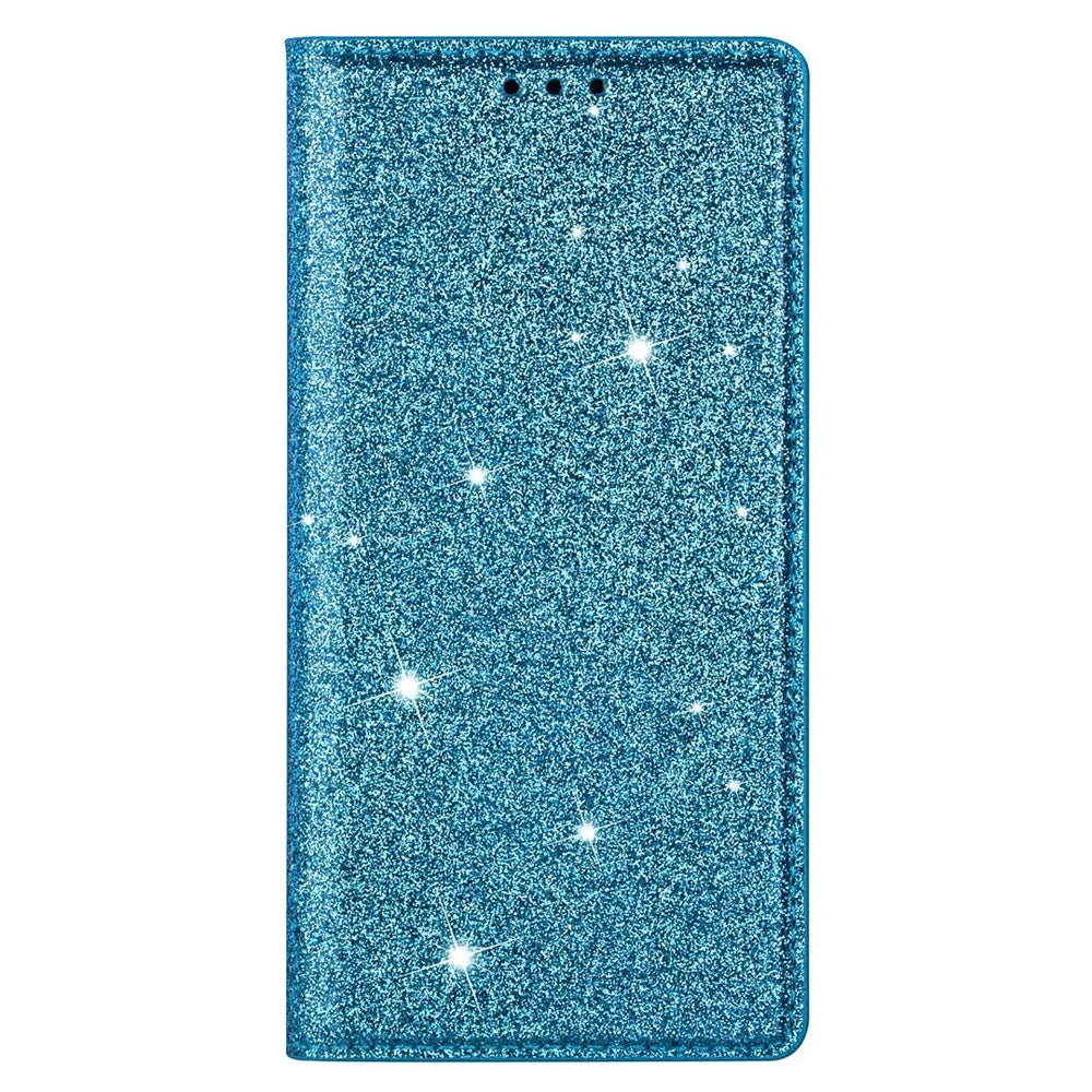 Magnetic Auto-absorbed Ultra-thin Flash Powder Leather Case Cover with Card Holder for iPhone 13 6.1 inch - Blue - 6