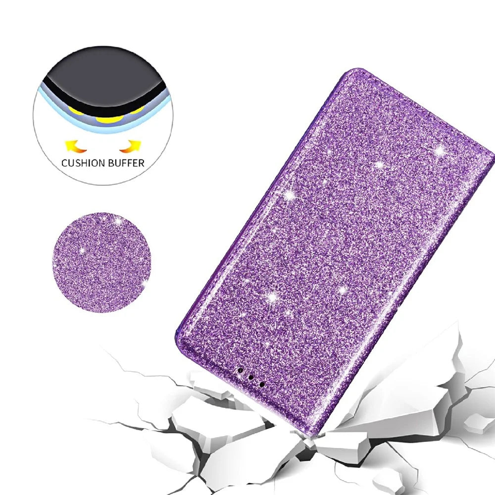 Ultra-thin Flash Powder PU Leather Protective Stand Case Cover with Card Holder for iPhone 13 Pro 6.1 inch - Purple - 2