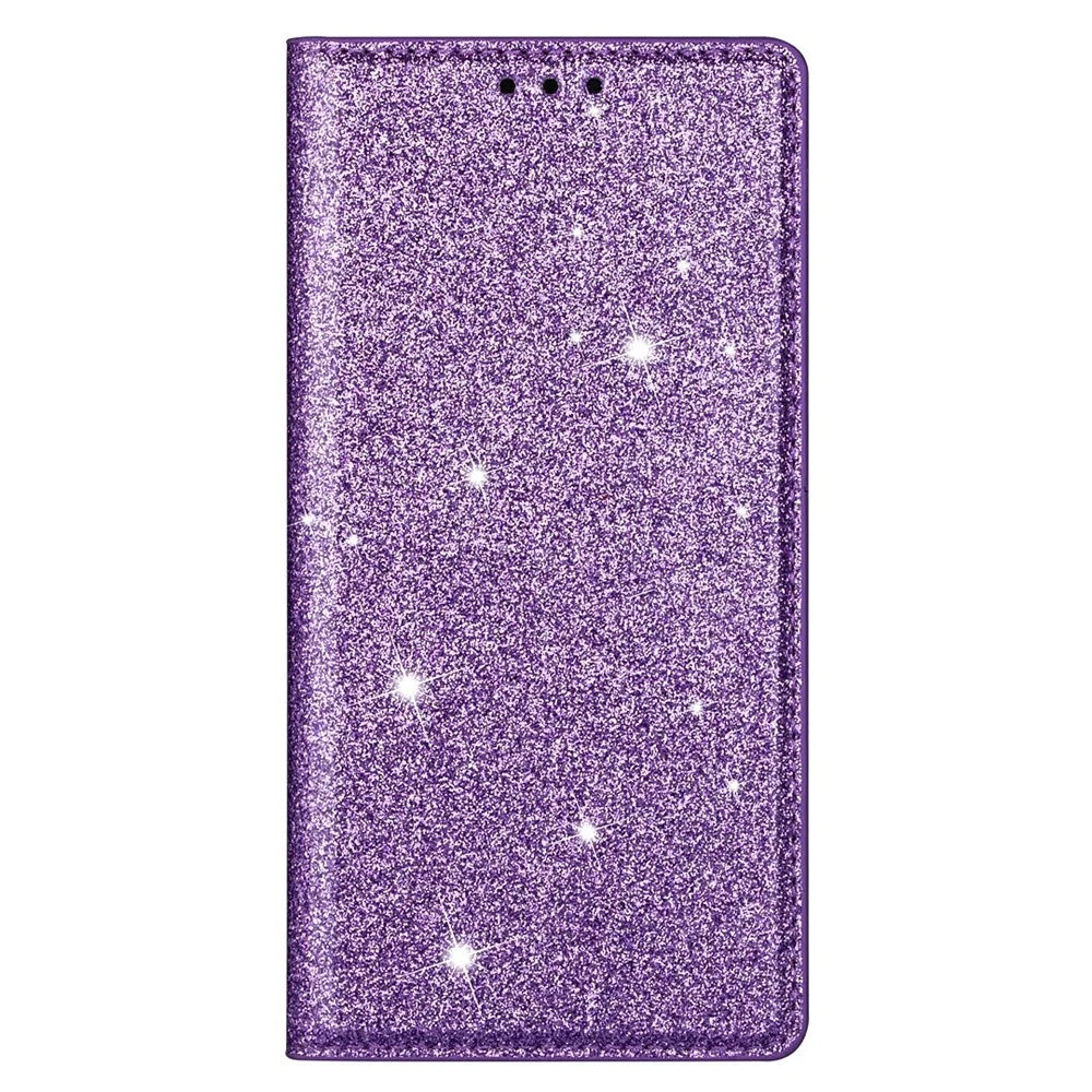 Ultra-thin Flash Powder PU Leather Protective Stand Case Cover with Card Holder for iPhone 13 Pro 6.1 inch - Purple - 6